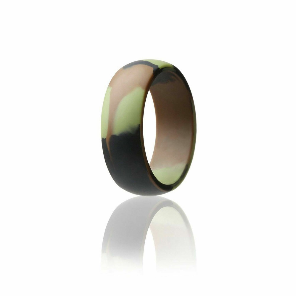 SAFE ACTIVE RINGS 8mm Camo Pattern Flexible Hunting Silicon Wedding Band Ring