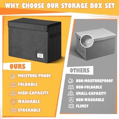Comic Book Storage, Box 15.5" X 7.5" X 11.3", Collapsible Comic 1 pack Black