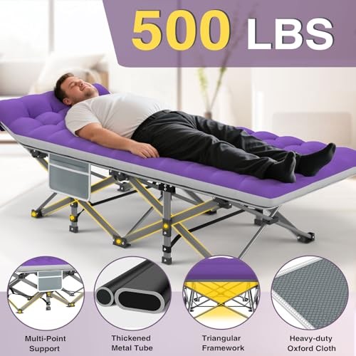 28In Folding Camping Cot Basic - 75x28x15" Gray Cot + Purple Gray Pad(update)