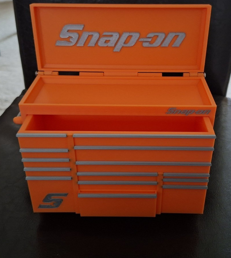 Snap-On Mini High Quality 3D Printed Toolbox (Orange) (Silver)