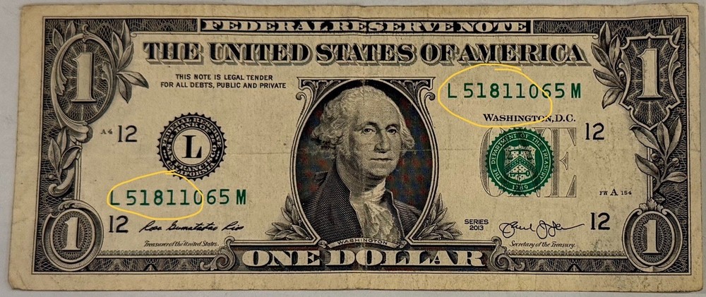 FRN One Dollar Error Ink Drop 2013