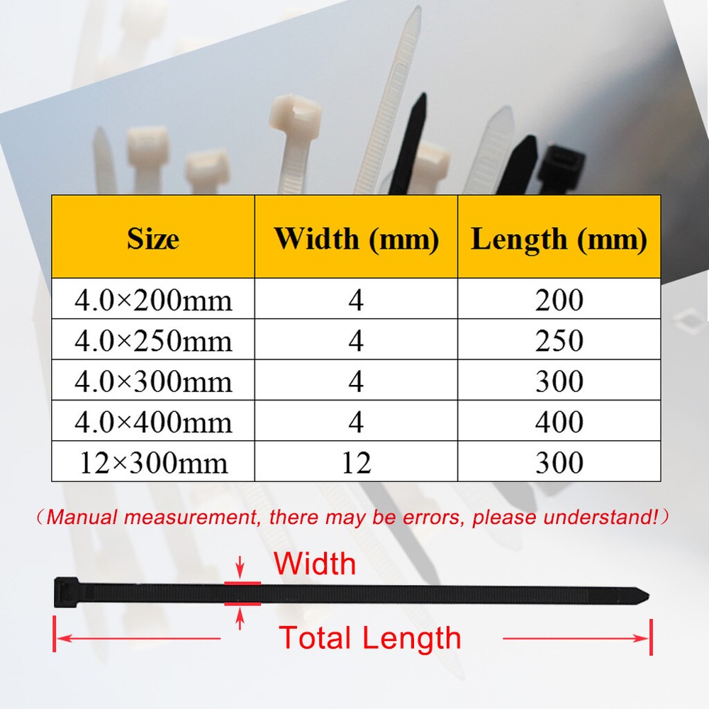 Wire Cable Zip Ties Wraps 4mm 12mm Extra Wide Large Black White Nylon Plastic