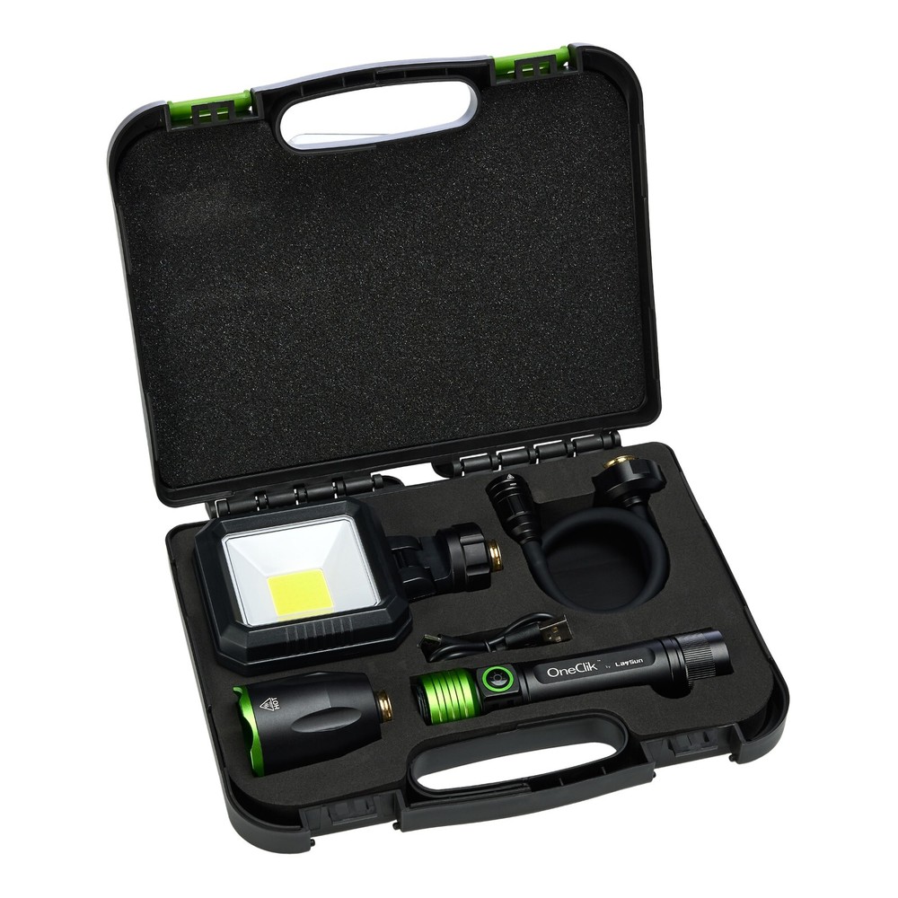 OneClik Interchangeable Rechargeable Flashlight Kit with Storage Case