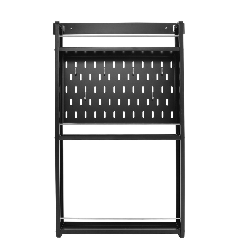 3 Tier Kitchen Storage Rack Wall-mounted Storage Rack w/ 6 Hooks for Home Hotel