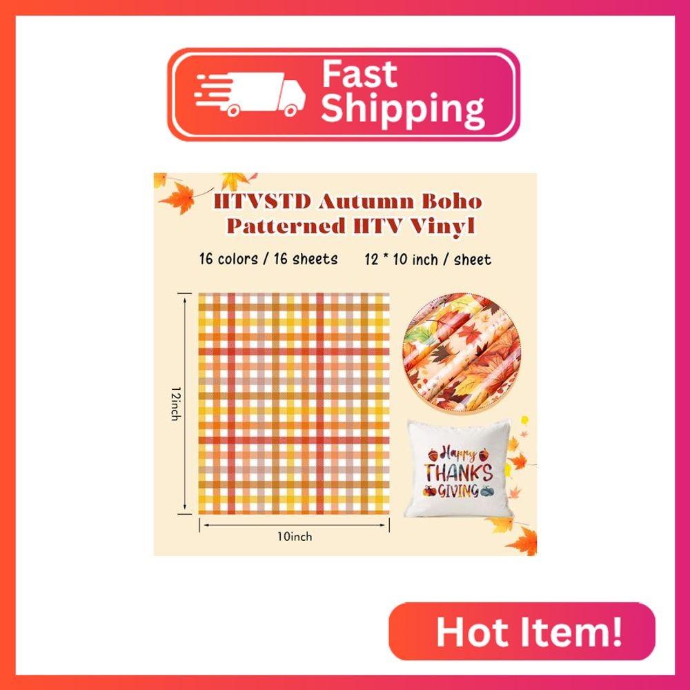 HTVSTD Fall Heat Transfer Vinyl -16 Sheets 12'' x 10''Boho Style HTV Autumn Iron