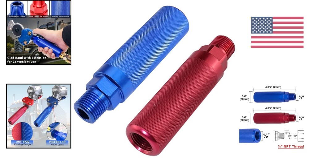 Anti-Slip Glad Hand Extension Handle Set - Red & Blue for Easy Identification