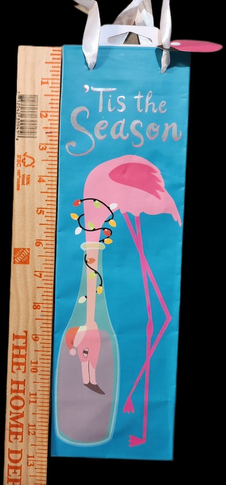 Flamingo Wine Bottle Gift Bag with Tags