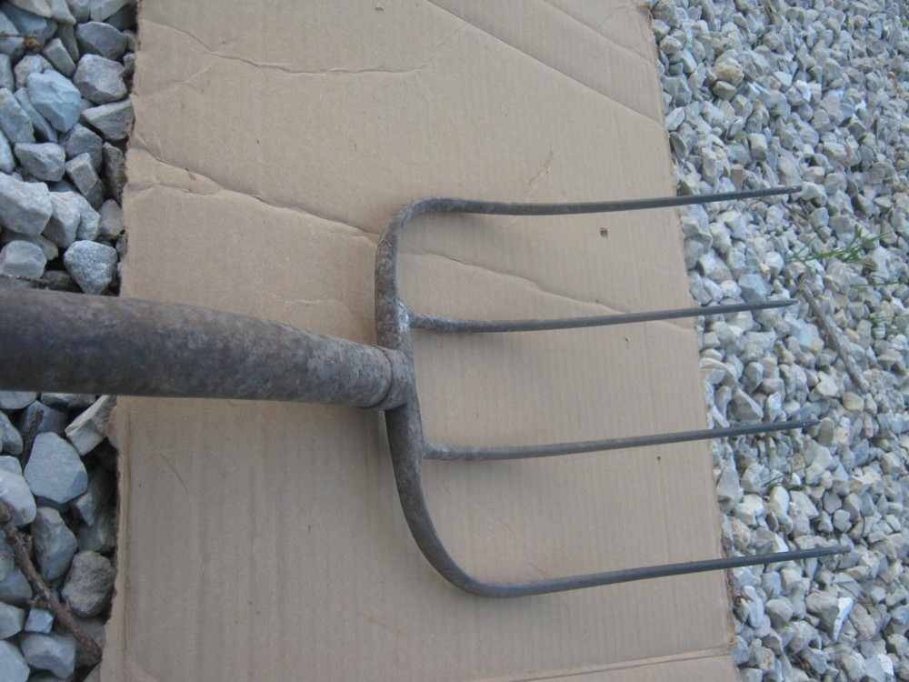 Fork Rake Head 4 Thines Rusty Wood handle Original Vintage Primitive 62" long