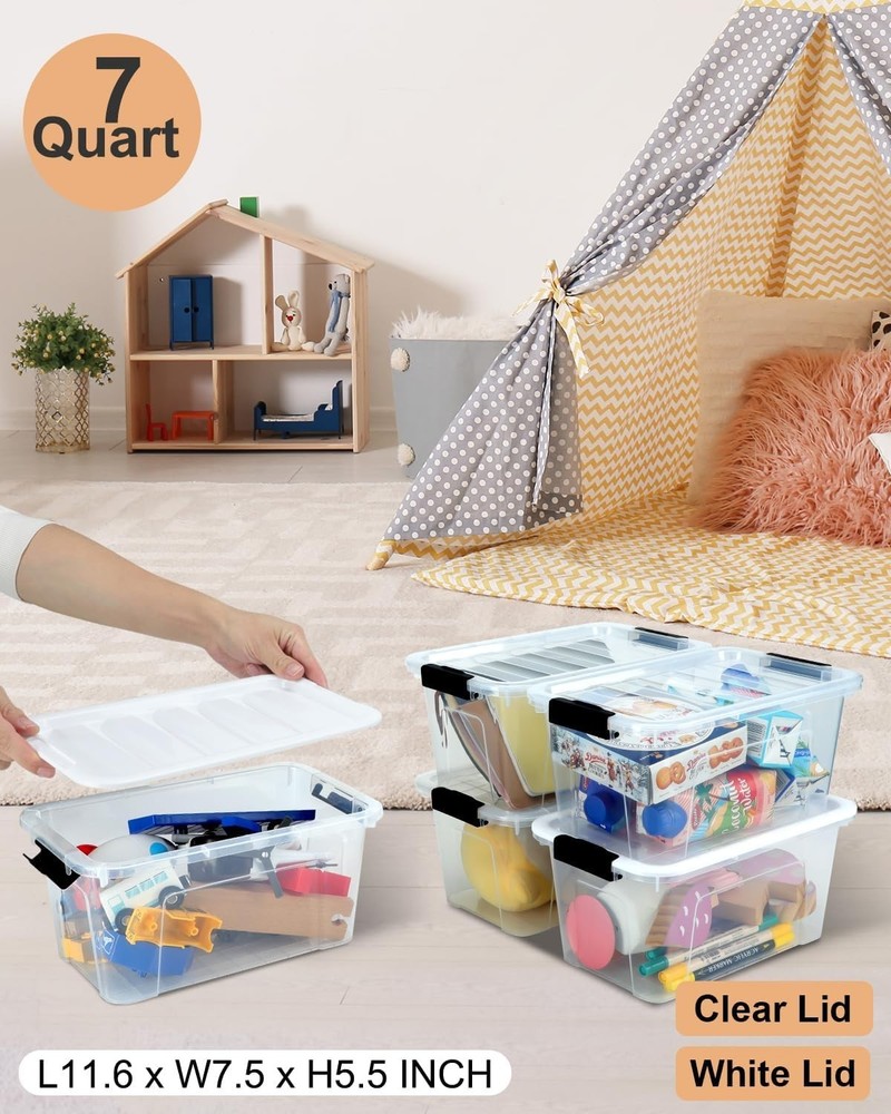 Stackable Plastic Storage Bins with Lids - 6 Pack