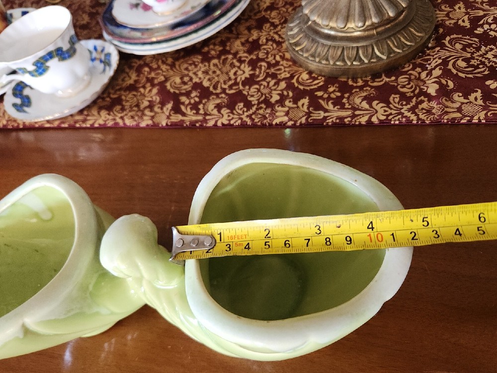 Retro Vintage Green Glazed Double Cornucopia Ceramic Planter