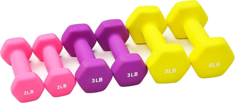 Neoprene Dumbbell Hand Weights, Non-Slip, Hexagonal, Colored, with Stand