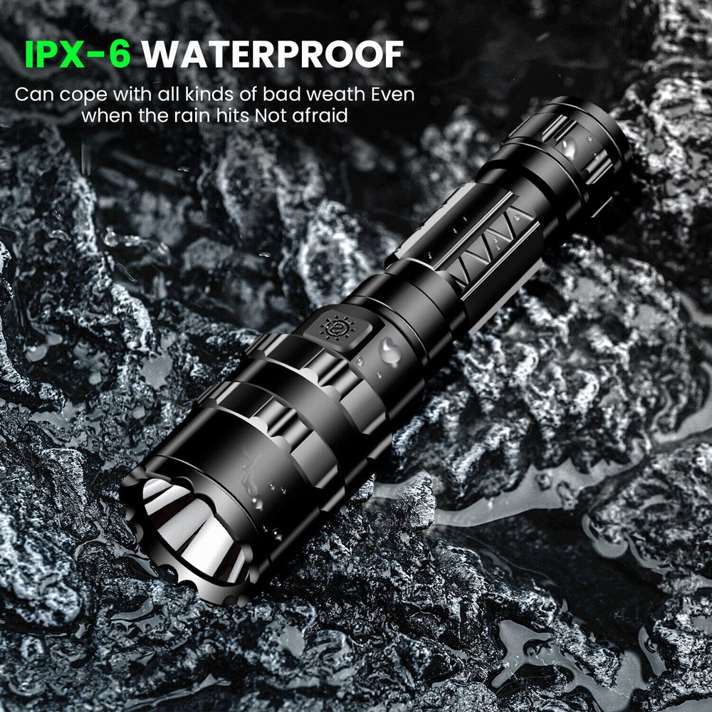Rechargeable Tactical Flashlight Picatinny Rail Mount 3Modes Zoomable Flashlight