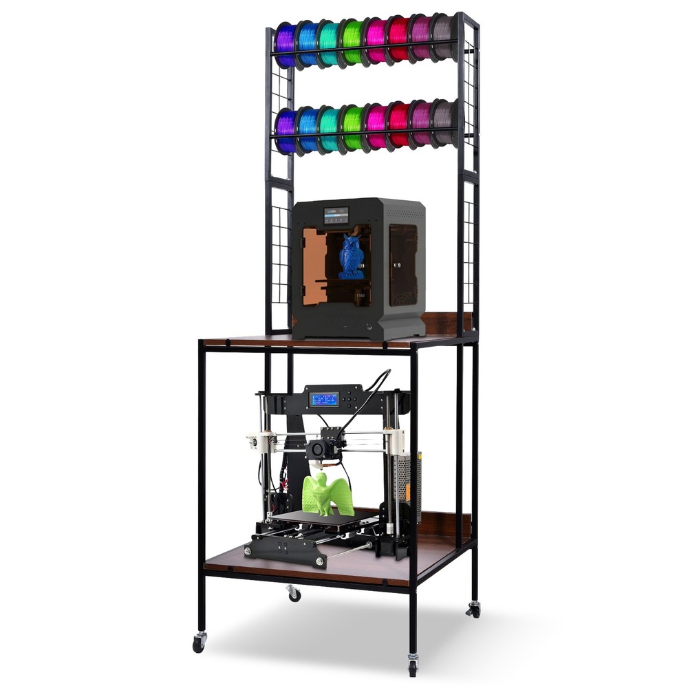 Heavy Duty Mobile 3D Printer Stand w/ Double Layer Filament Storage Rack+Wheels-