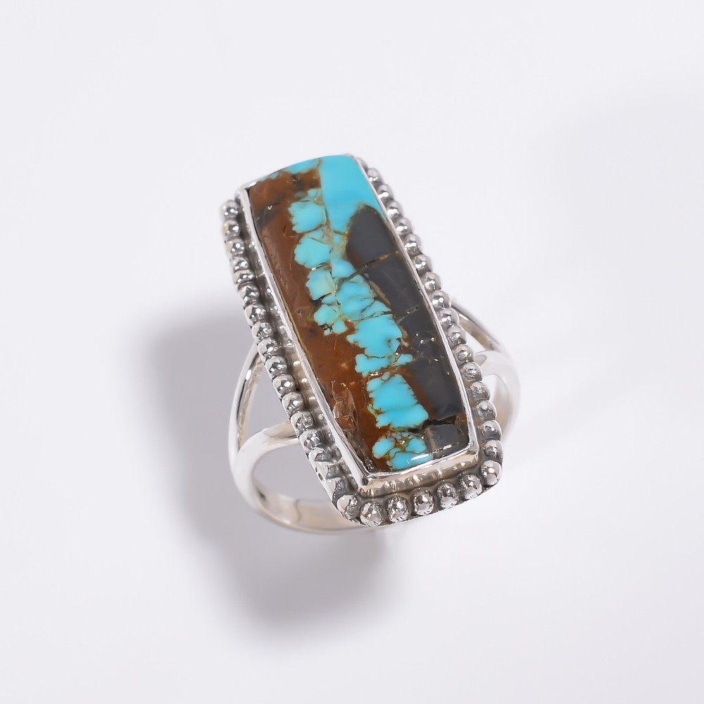Blue Turquoise Ring 925 Sterling Silver Statement Stacking Rings Gift for Her