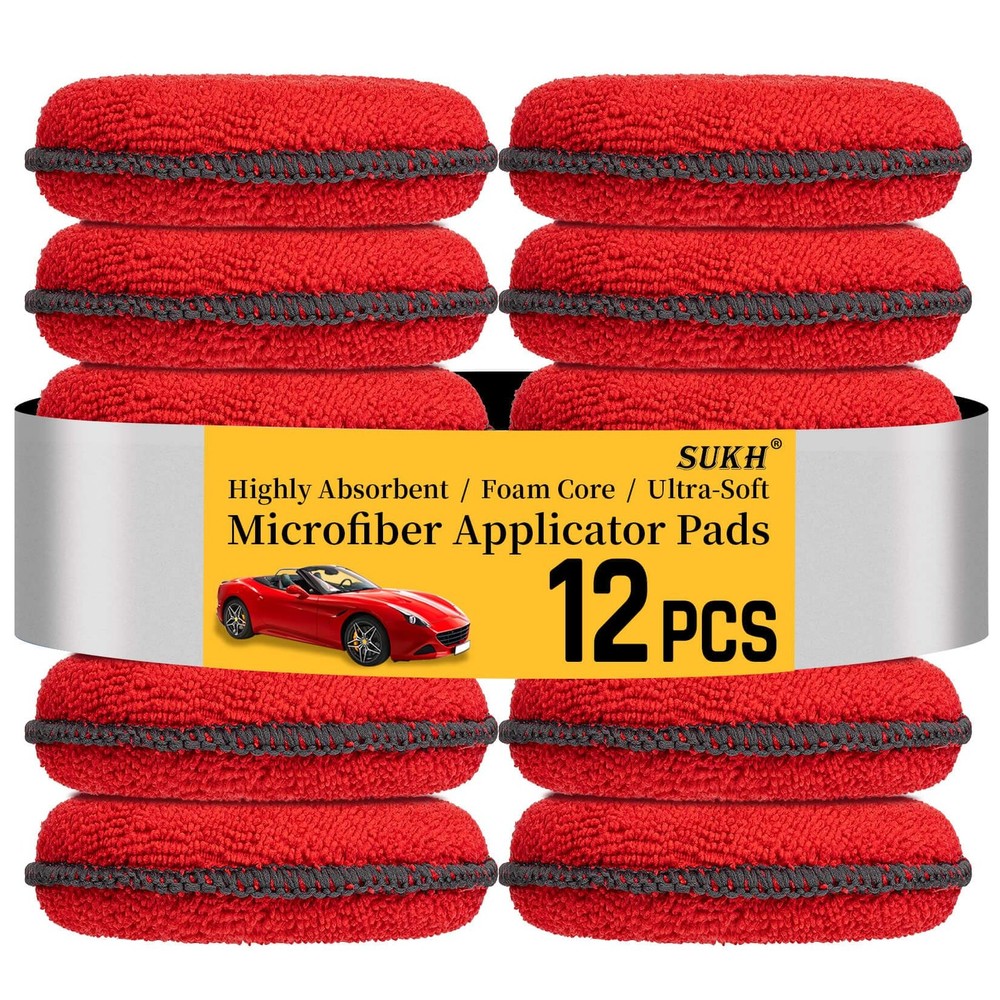 Sukh 12 Pack Microfiber Foam Car Wax Applicator Pad - 12PCS, Red