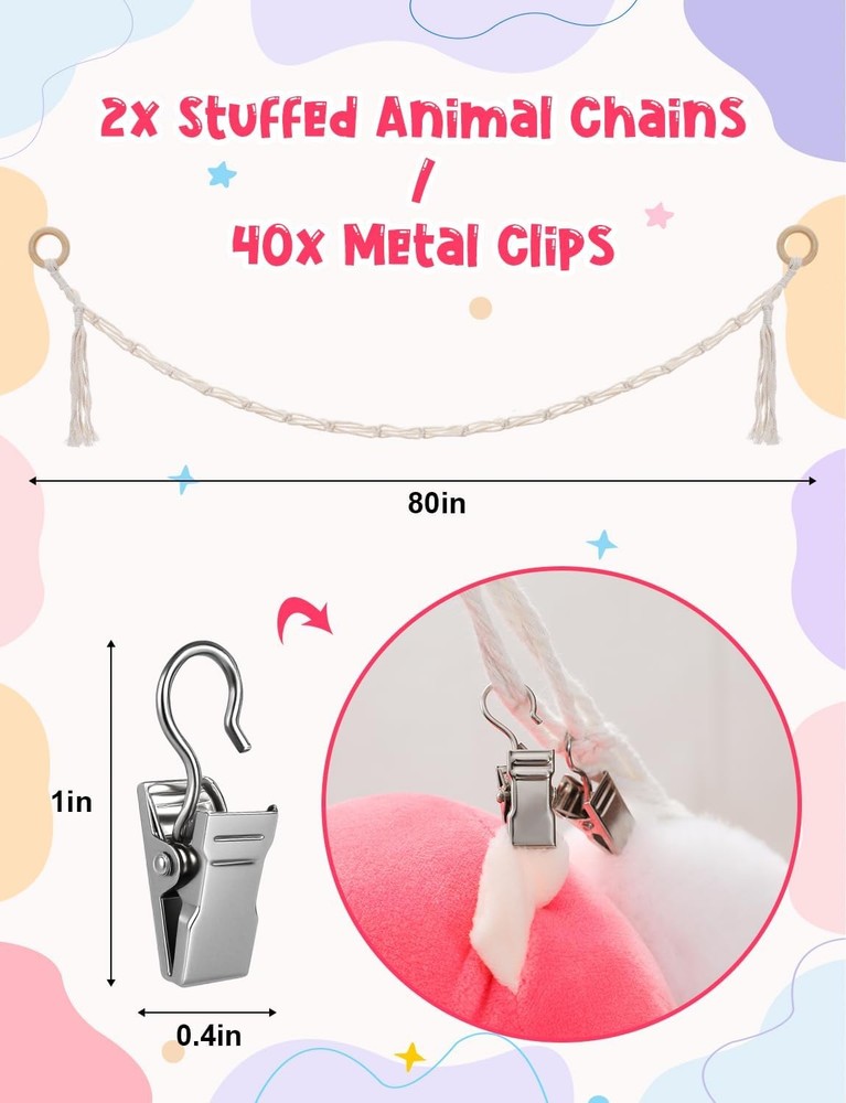 LSLYHTC 2Pcs Stuffed Animals Storage Chain, Hanging Animal
