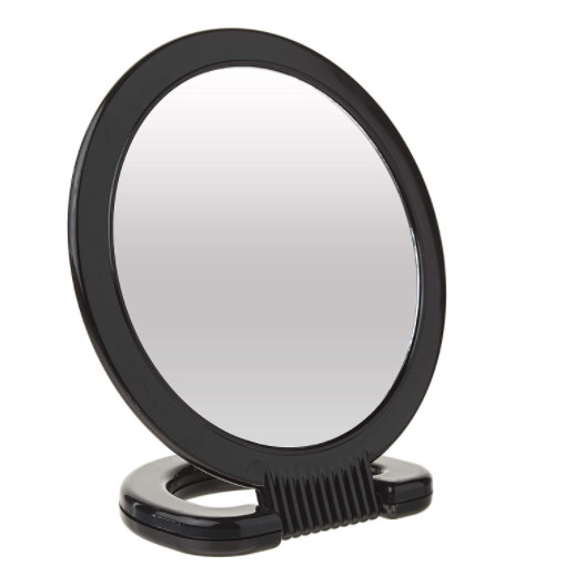 Plastic Handheld Mirror Magnifying 2-Sided Vanity Mirror with Folding Circle