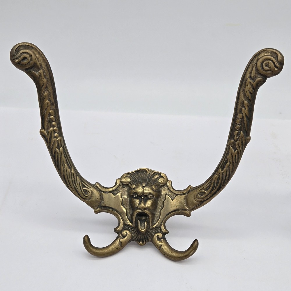 2 Antique Victorian Gargoyle Devil Hook Hat Coat Rack Head Cast Iron Pair
