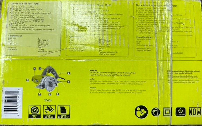 (NEW) RYOBI "4" HAND HELD TILE SAW.