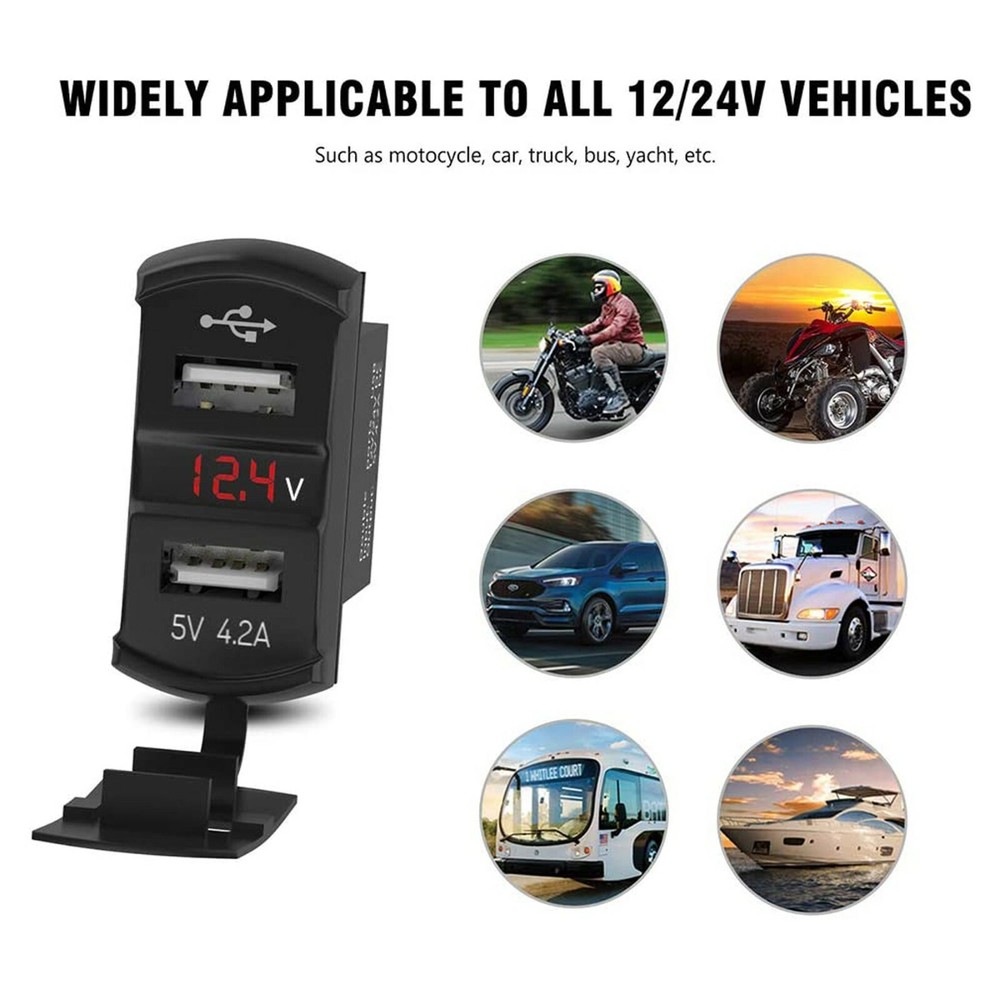 12V Dual USB Charger Socket LED Voltage Voltmeter Rocker Switch Panel Car Boat