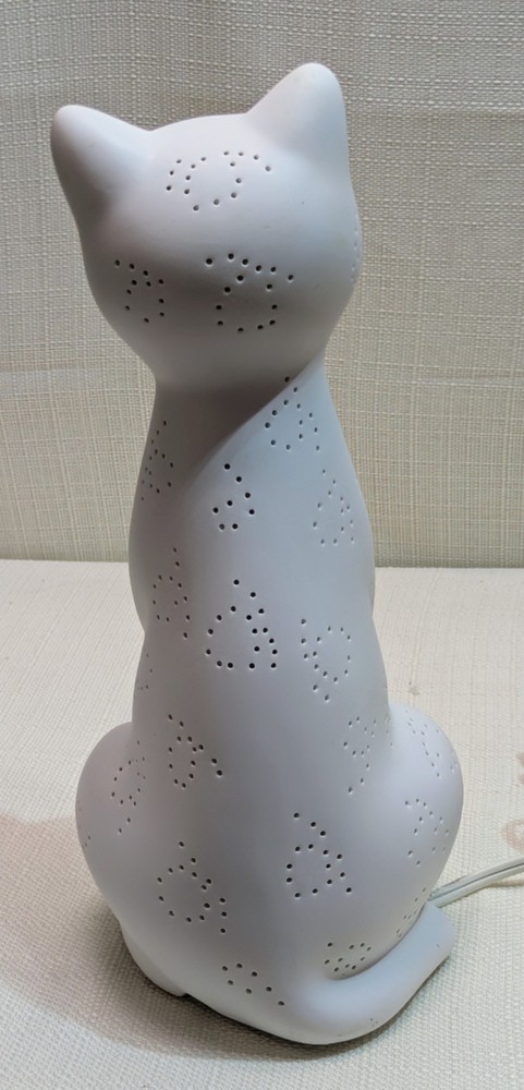 White 12" Ceramic Cat Night Light Lamp
