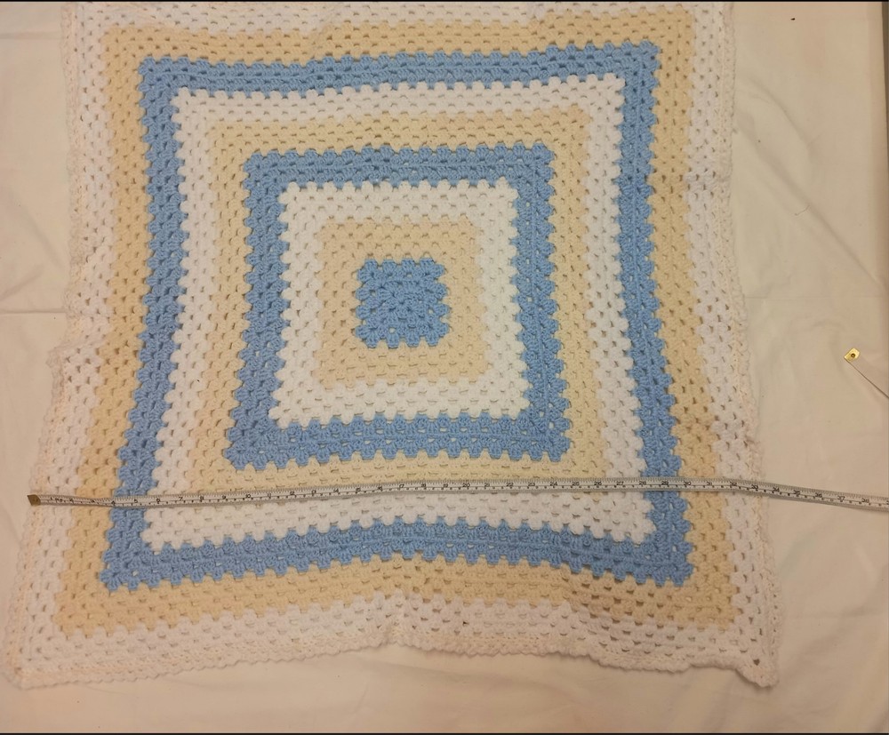 Hand Crocheted Multicoloured Grany Square Throw Blanket. Size M .
