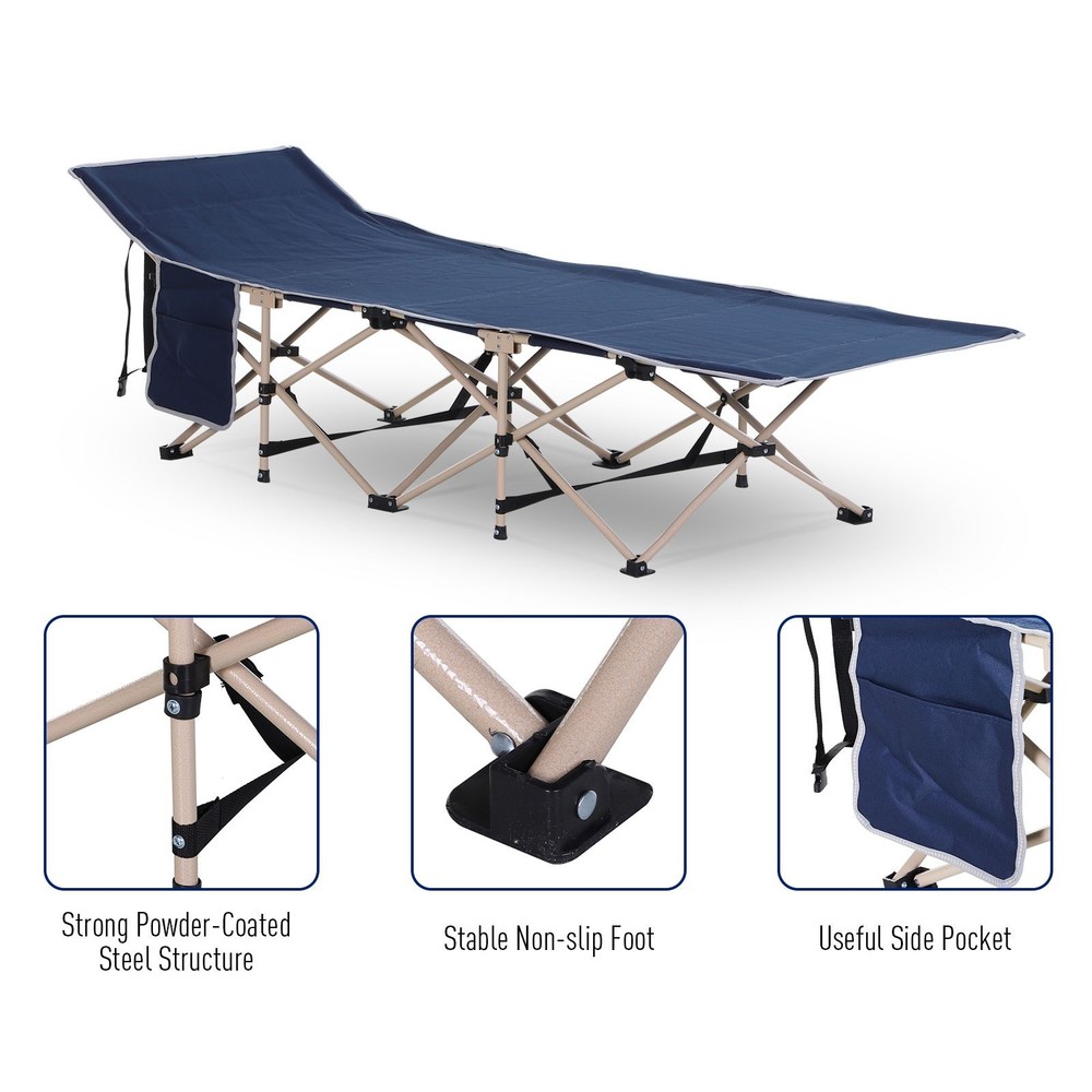Foldable Outdoor Sleeping Bed Elevated Support 330lb Capacity Blue