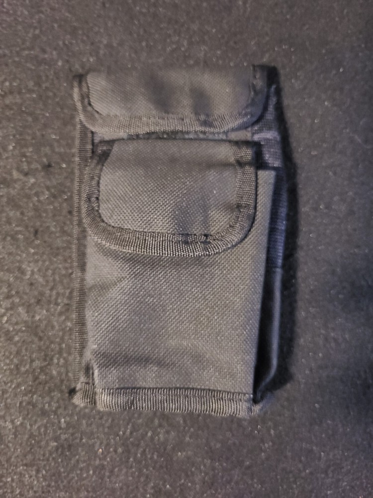 Basic Tactical Black Nylon Pouch 7 X 4. 2 Compartments With Belt Loop 1990s