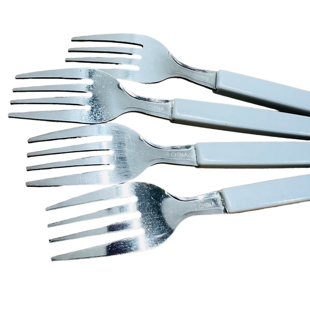 MCM 4 stainless fruit baby forks gray Plastic Handle Flatware Silverware kitchen