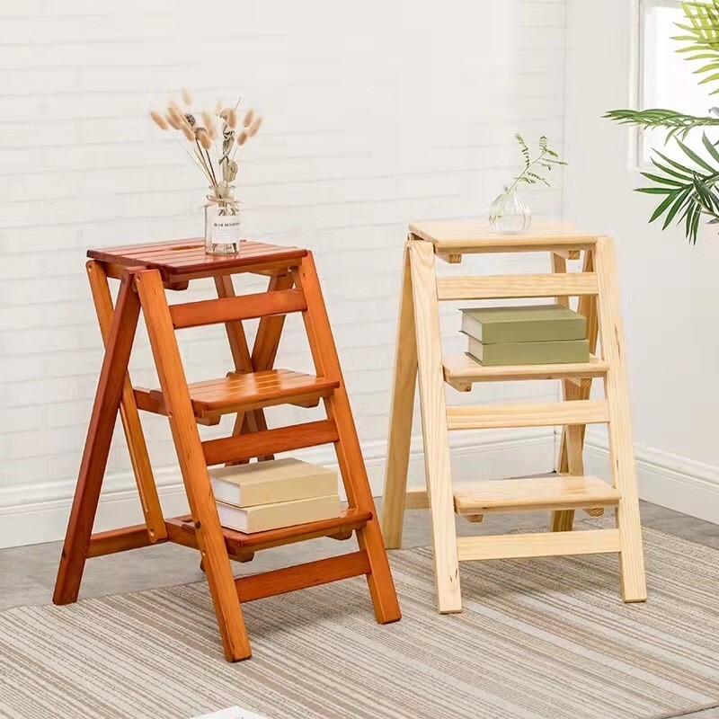 Step Stool, 3-Step folding, portable, made of the solid wood, four colors
