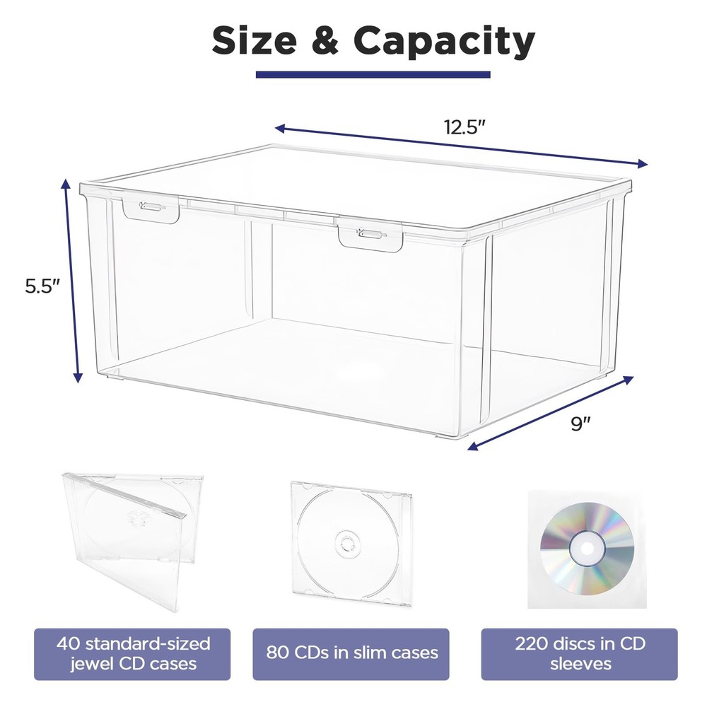Plastic CD Storage Box 40+ CDs Clear DVD Storage Case
