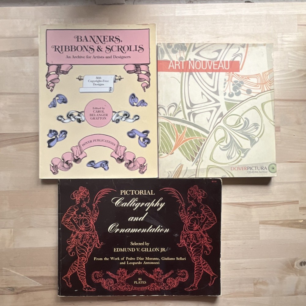 Lot of 7 Dover Art Instruction Calligraphy Borders Patterns Typography