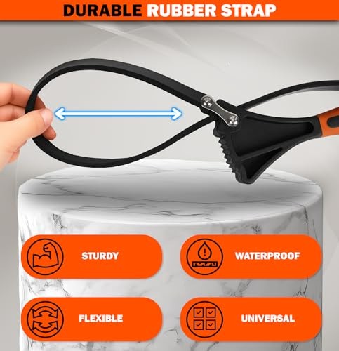 Rubber Strap Wrench 2pcs, Adjustable Oil Filter Strap Wrench with Reinforced