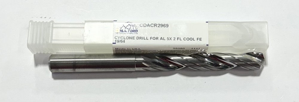 M.A. Ford 19/64" Solid Carbide Double Margin Drill 5xD Coolant Thru
