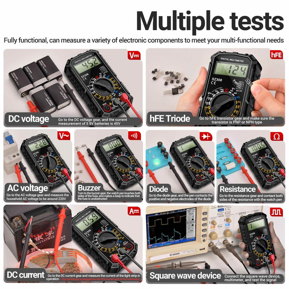 Digital Multimeter Voltmeter for AC DC Voltage Current Resistance and Diode Test