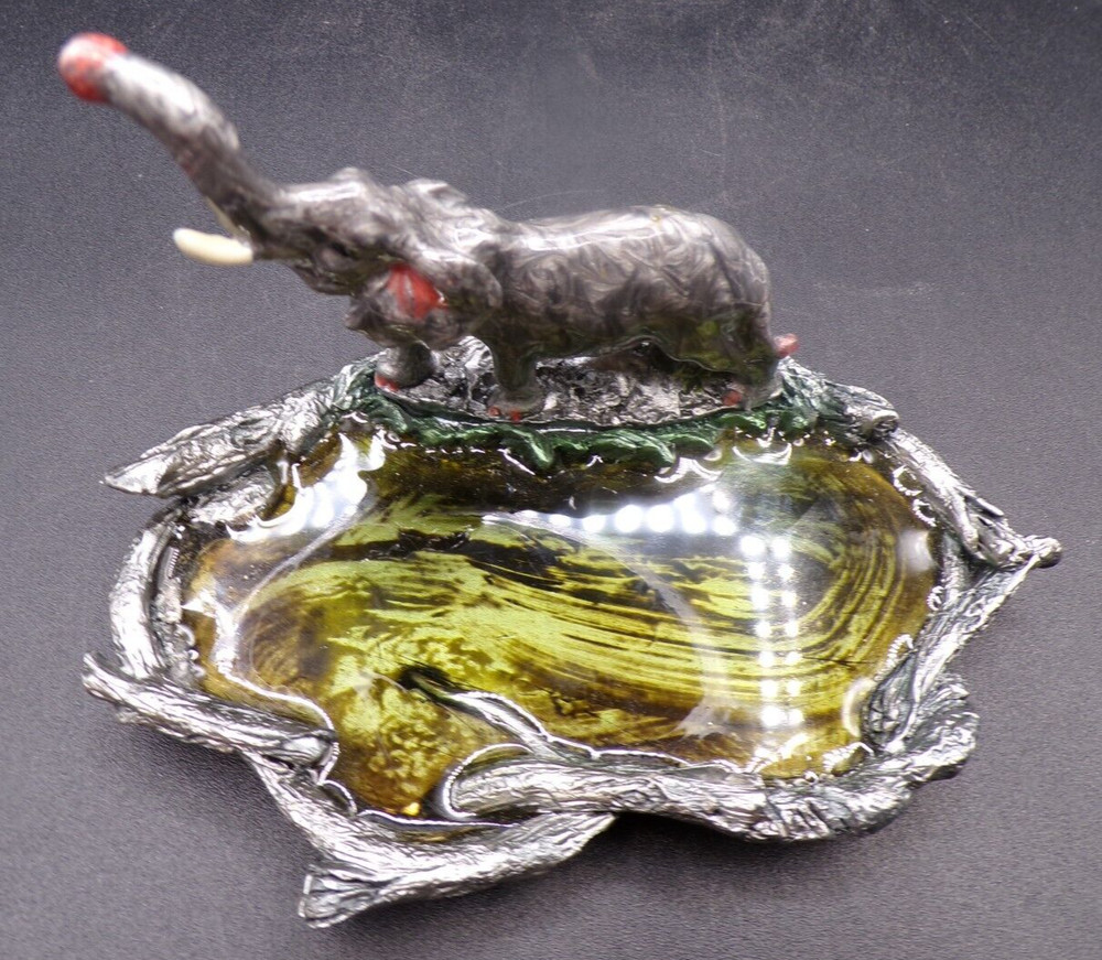 Metal and enamel elephant trinket dish