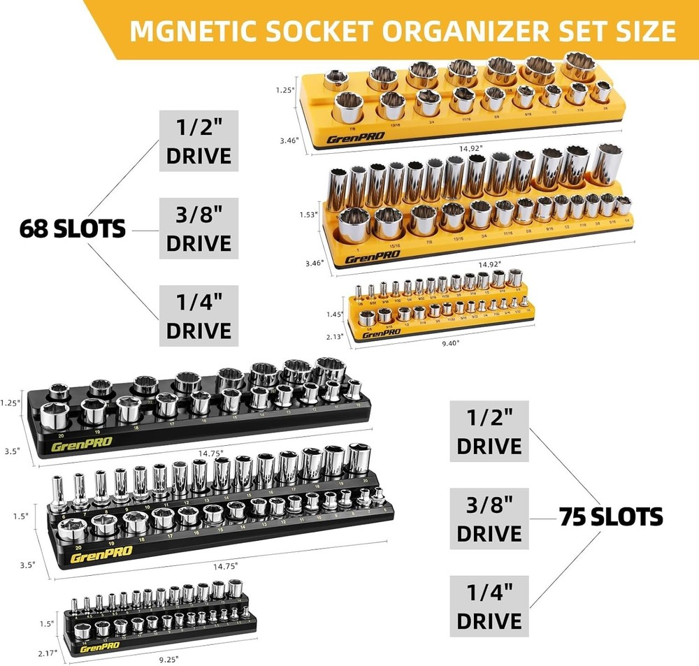 Strong Magnetic Socket Organizer Set - 6pc for Efficient Tool Management