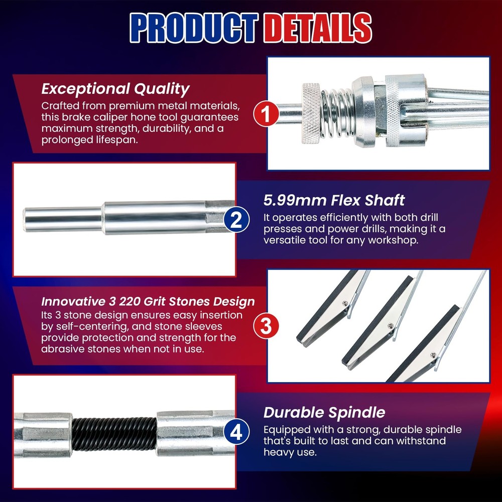 Adjustable Engine Cylinder Hone Tool Set, Fits 3/4"–7" Cylinders, Includes 1-...
