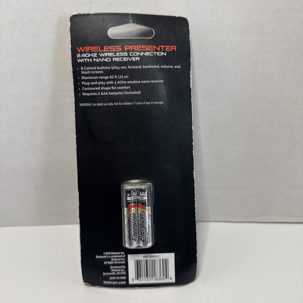 BlackWeb 2.4GHz Wireless Presenter 82 ft. Range Laser Pointer Control