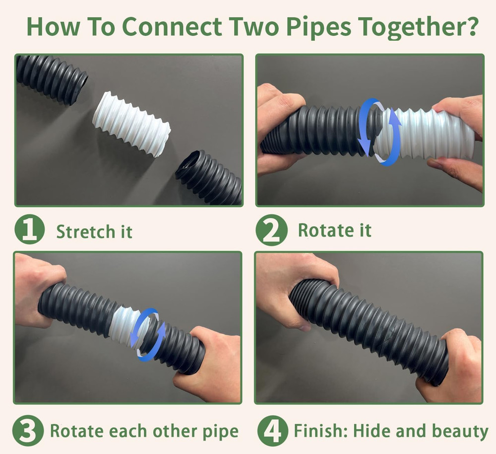 Extra 8 Ft Flexible Pipe with Connector - 2 Inch Diameter Use for Catch Basi...