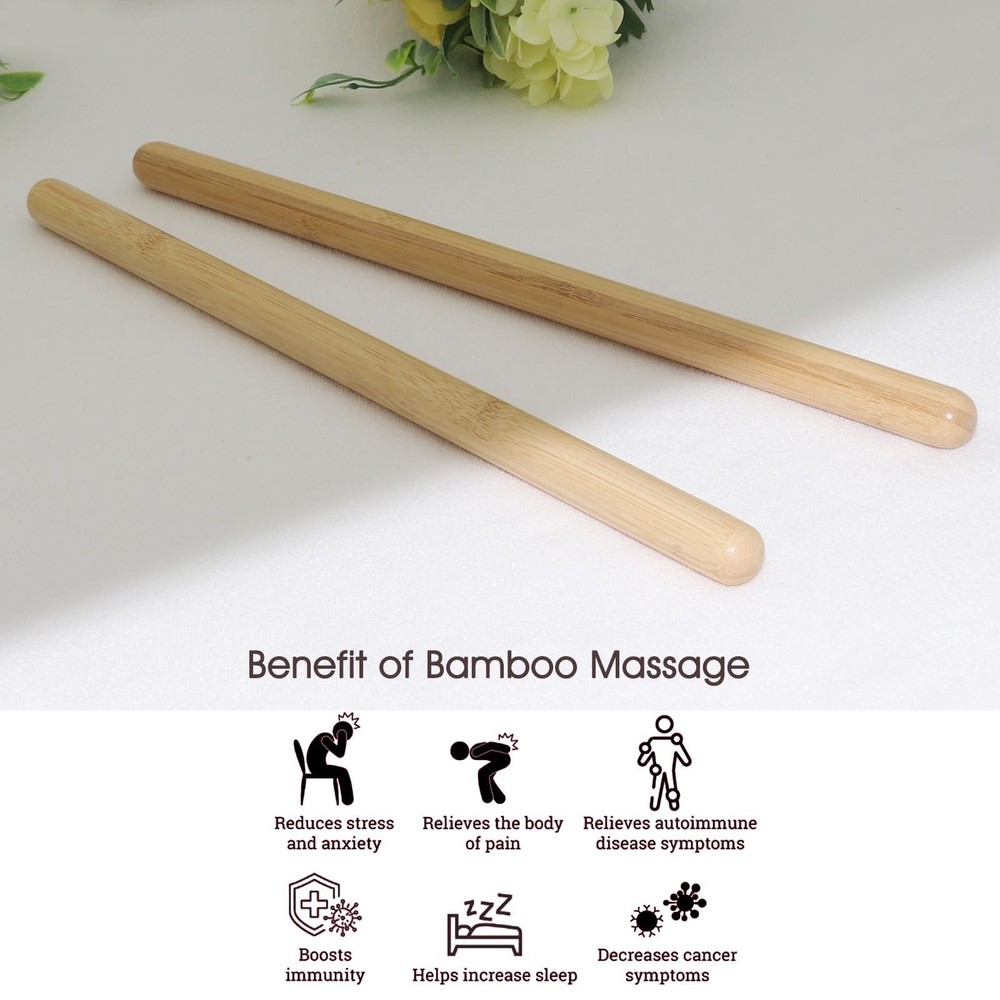 2 PCS Solid Bamboo Massage Stick Set for Body Shaping, Roller Stick... Fast Ship