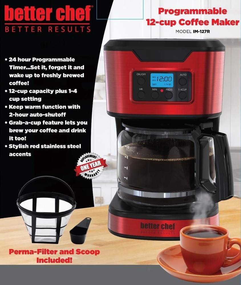 Programmable 12-Cup Coffee Maker 1-4 Cup Setting Auto-Pause to Serve Keep Warm