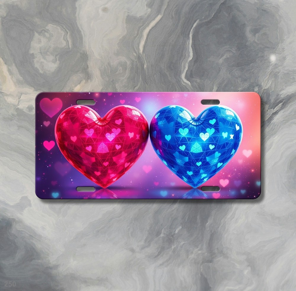 Premium Hearts License Plate Optional Text Front Plate Birthday Gift