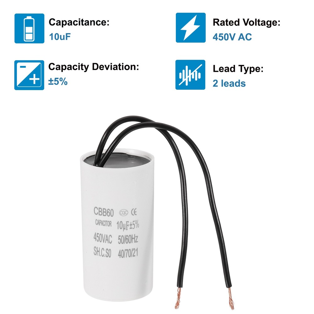10uF CBB60 Running Capacitor, Run Capacitor,White