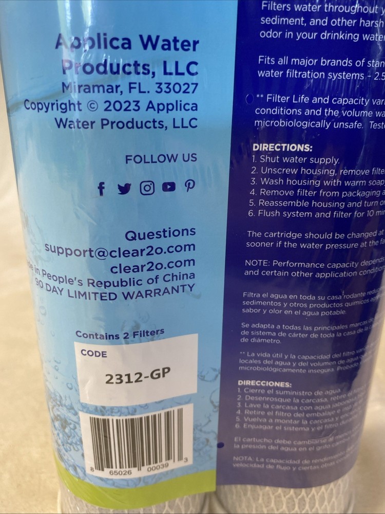 Clear 2O RV ADVANCED 5 MICRON CARBON FILTER CT01102. UNIVERSAL CAPACITY
