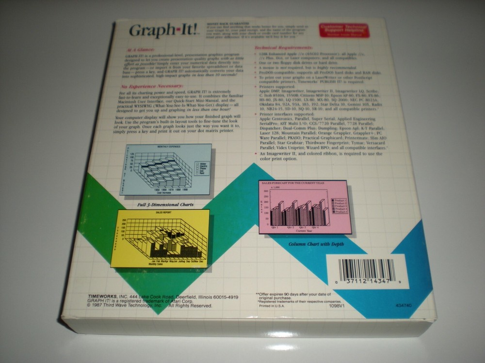 Timeworks Graph-It! data graphing software for Apple IIc, 2GS, 2e. New.