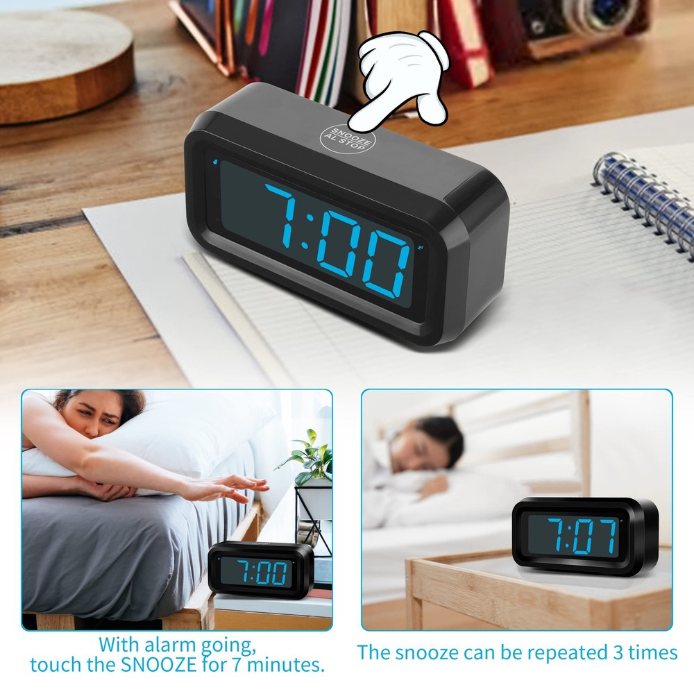 KWANWA Alarm Clock, Digital Clock, Constantly 1.2'' LED Blue Digits Display, ...