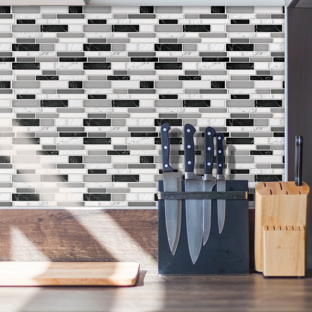 Peel and Stick Tile Backsplash 3D Light Dark Marble Glossy Tile Sticker Kitchen