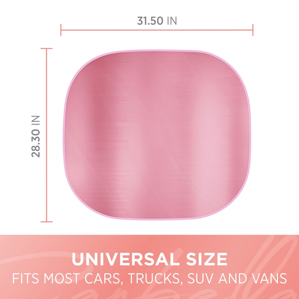 2PC Metallic Pink Reflective Polyester Pop Up Car Windshield Sun Shade