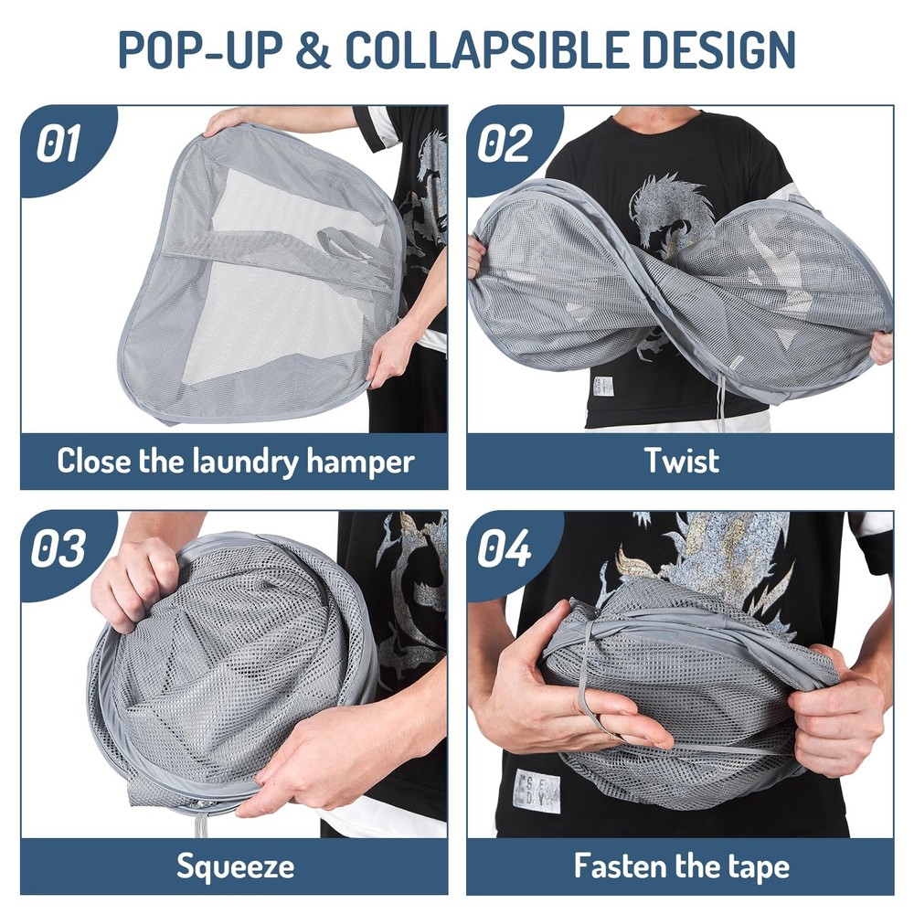 Mesh Popup Laundry Hamper 2 Compartment, Collapsible Laundry Sorter Basket Fo...